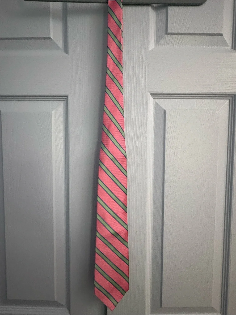 Brooks Brothers Pink Tie with Green and Blue Diagonal Stripes